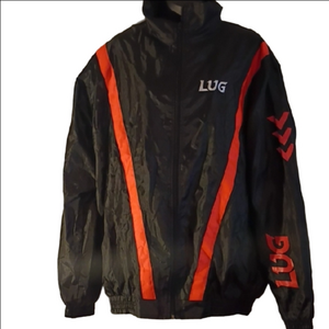 LUG Men's Black Windbreaker with Orange Stripes. Great For Spring! Size Large.